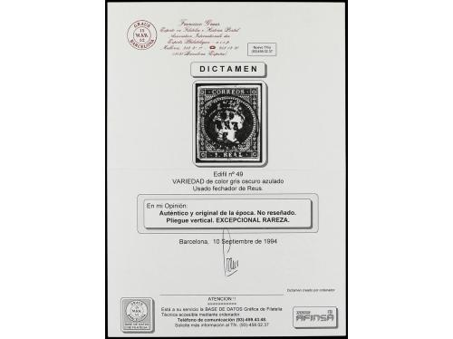 ° ESPAÑA. Ed. 49. 1 real gris oscuro azulado, pliegue vertic