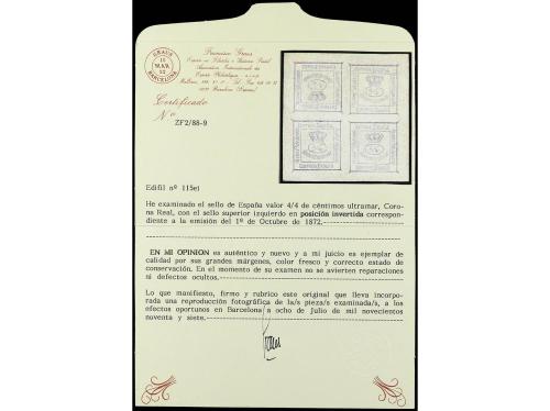 * ESPAÑA. Ed. 115ea. 4/4 cto. azul. Un sello en posición INV