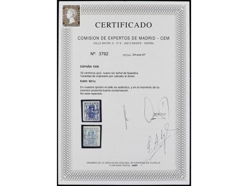 ** ESPAÑA. Ed. 801ic. 30 cts. azul. CALCADO AL DORSO. RARO. 