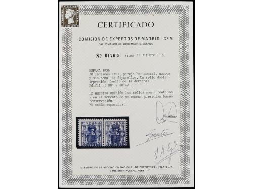 ** ESPAÑA. Ed. 801, 801ed. 30 cts. azul. Pareja horizontal, 