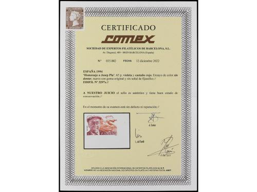 ** ESPAÑA. Ed. 3297s. HOMENAJE A JOSEP PLA. 65 pts. violeta 