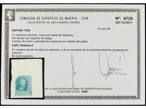 ** ESPAÑA. Ed. 844Aecd. 30 cts. verde amarillo. CAMBIO DE CO