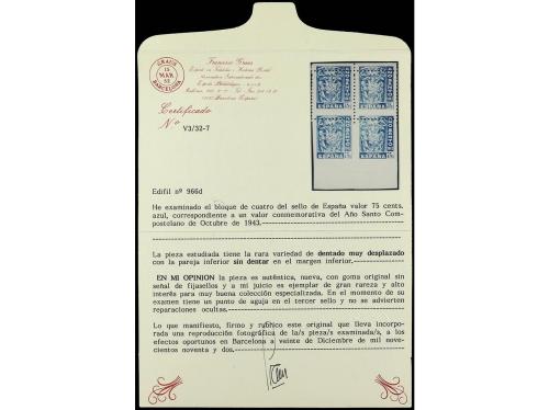 ** ESPAÑA. Ed. 966dh + dma. 75 cts. azul. Bloque de cuatro, 