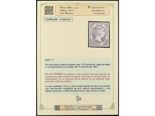 (*) ESPAÑA. Ed. 7. 12 cuartos lila, grandes márgenes. PIEZA 