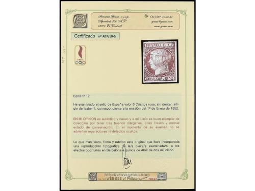 * ESPAÑA. Ed. 12. 6 cuartos rosa. Muy buen ejemplar. Cert. G