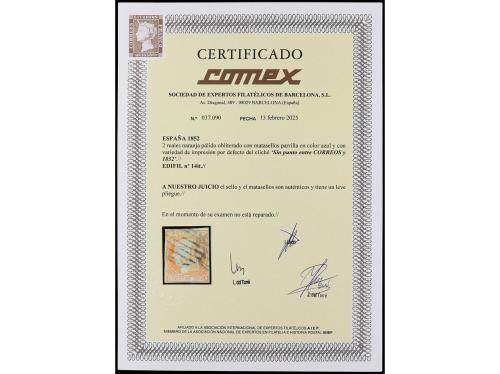 ° ESPAÑA. Ed. 14. 2 reales naranja. Mat. parrilla AZUL, vari