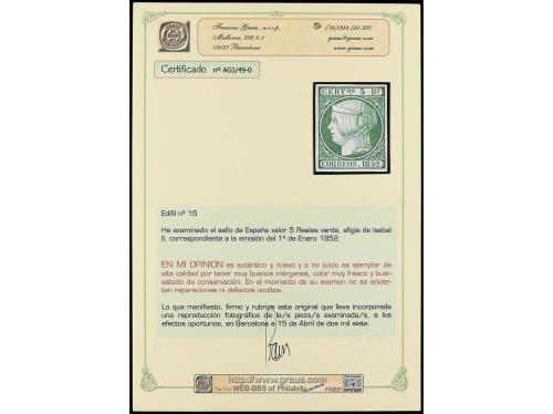 (*) ESPAÑA. Ed. 15. 5 reales verde. Amplios márgenes y color