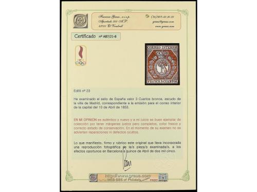 (*) ESPAÑA. Ed. 23. 3 cuartos bronce dorado. Buen ejemplar d