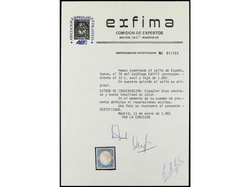 (*) ESPAÑA. Ed. 76. 12 cuartos azul y rosa. Centrado perfect