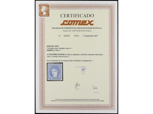 (*) ESPAÑA. Ed. 112. 2 escudos azul. Bien centrado. Muy buen