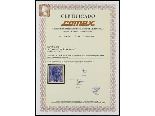 * ESPAÑA. Ed. 199ts. 10 pts. azul SIN DENTAR rotura de la lí