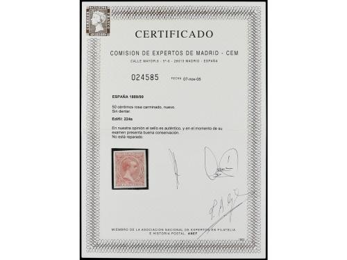 * ESPAÑA. Ed. 224s. 50 cts. rosa SIN DENTAR. MUY RARO. Cert.