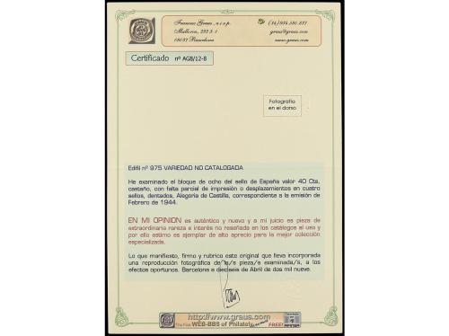 ** ESPAÑA. Ed. 975 (9). 40 cts. castaño. Bloque de 9. Cinco 