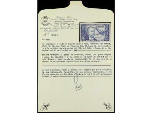 ** ESPAÑA. Ed. 983s. 5 pts. azul. SIN DENTAR. Márgenes justo