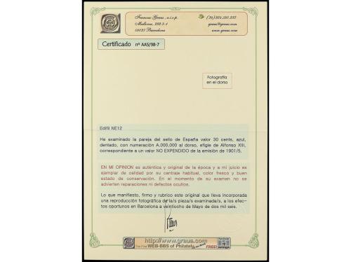 ** ESPAÑA. Ed. NE 12. NO EXPENDIDO. 30 cts. azul centraje ex