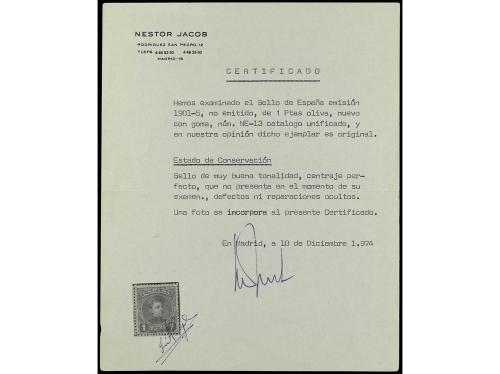 ** ESPAÑA. Ed. NE 13. NO EXPENDIDO. 1 pta. oliva. LUJO. Cert