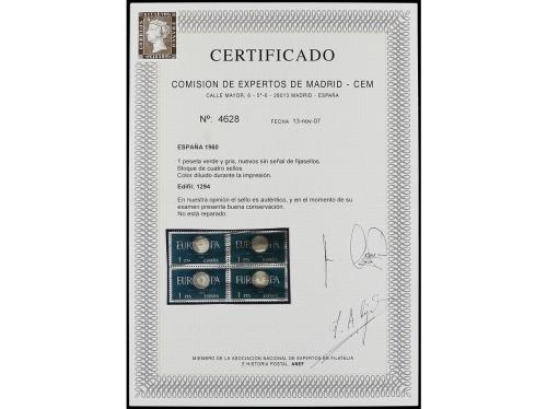 ** ESPAÑA. Ed. 1294. EUROPA&#39; 60. 1 pta. verde y oro. Bloque 