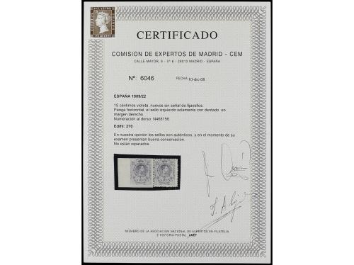 ** ESPAÑA. Ed. 270dmd. 15 cts. violeta SIN DENTAR en tres má