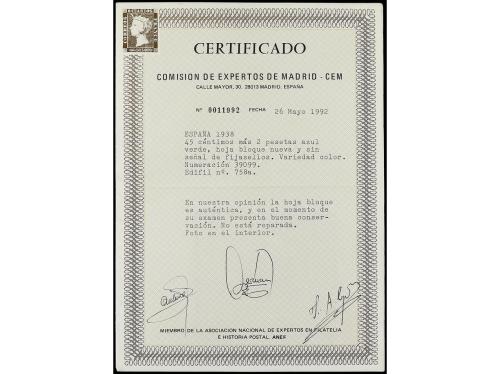 ** ESPAÑA. Ed. 758a. HB. AZUL VERDOSO. MUY RARA. Sólo 100 de