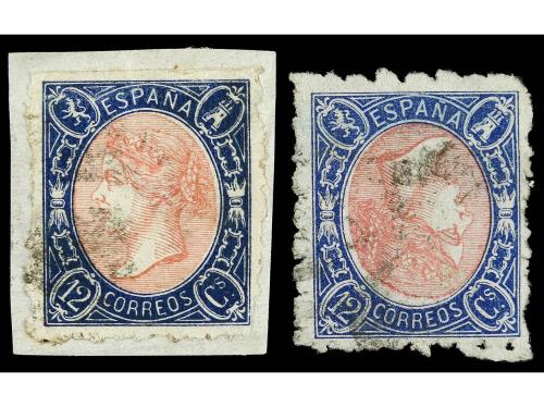 ° Δ ESPAÑA. Ed. 70ei. 12 cuartos azul y rosa MARCO INVERTIDO