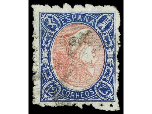 ° Δ ESPAÑA. Ed. 70ei. 12 cuartos azul y rosa MARCO INVERTIDO