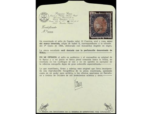 ° Δ ESPAÑA. Ed. 70ei. 12 cuartos azul y rosa MARCO INVERTIDO