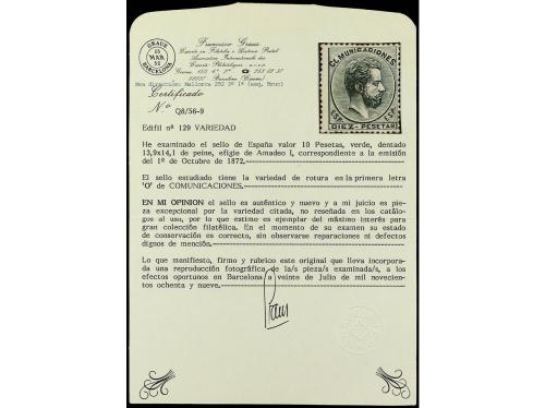 * ESPAÑA. Ed. 129. 10 pts. verde. "O" de "COMUNICACIONES" RO