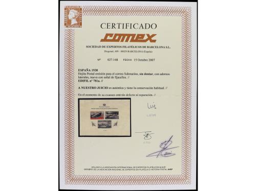 * ESPAÑA. Ed. 781s. HB SIN DENTAR. Muy bonita. Cert. COMEX. 