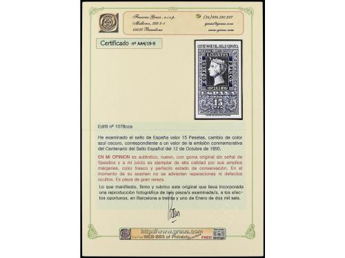 ** ESPAÑA. Ed. 1078cca. CENTENARIO. 15 pts. azul. CAMBIO DE 