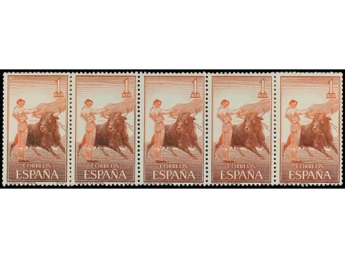 ** ESPAÑA. Ed. 1261. TOROS. 1 pta. castaño y bermellón. Tira