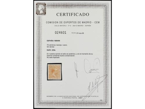 * ESPAÑA. Ed. 225s. 75 cts. naranja SIN DENTAR. SELLO RARÍSI