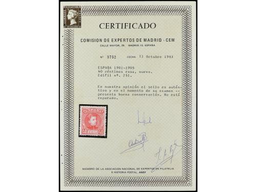 ** ESPAÑA. Ed. 251. 40 céntimos rosa. PIEZA DE LUJO. Cert. G