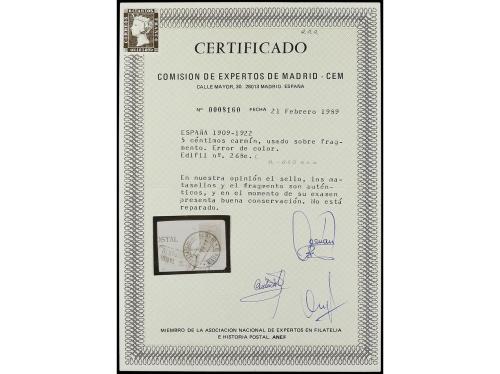 Δ ESPAÑA. Ed. 268ec. 5 cts. carmín ERROR DE COLOR sobre frag