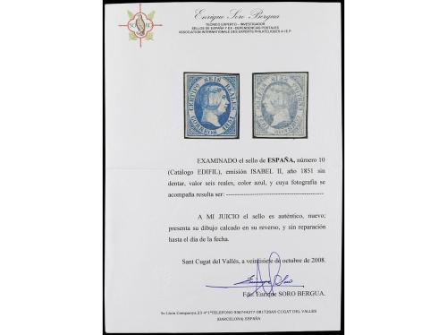 (*) ESPAÑA. Ed. 10. 6 reales azul. Impresión CALCADA al dors