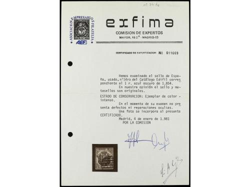 ° ESPAÑA. Ed. 34ita. 1 real azul oscuro. Mat. parrilla azul.