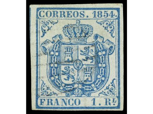 ° ESPAÑA. Ed. 34A. 1 real azul claro. Amplios márgenes y fin