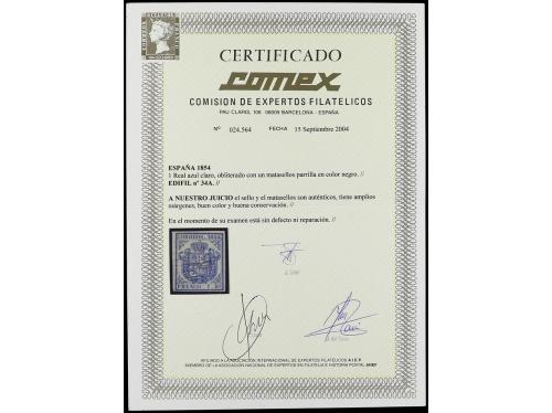 ° ESPAÑA. Ed. 34A. 1 real azul claro. Amplios márgenes y fin