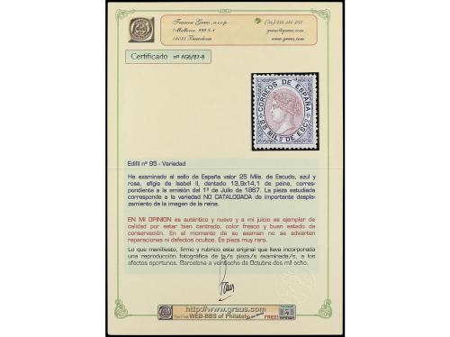 * ESPAÑA. Ed. 95id. 25 mils. azul y rosa. CENTRO MUY DESPLAZ