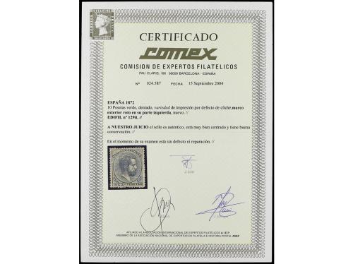 * ESPAÑA. Ed. 129it. 10 pts. verde. MARCO ROTO en el margen 