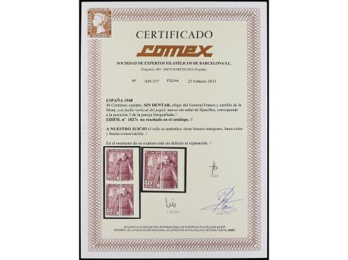 ** ESPAÑA. Ed. 1027s. 40 cts. castaño. SIN DENTAR. Fuelle ve