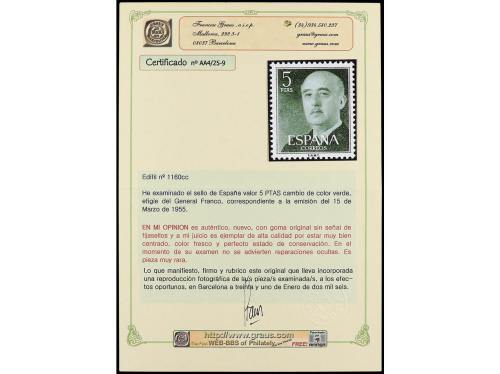 ** ESPAÑA. Ed. 1160cc. FRANCO. 5 pts. verde oliva. CAMBIO DE