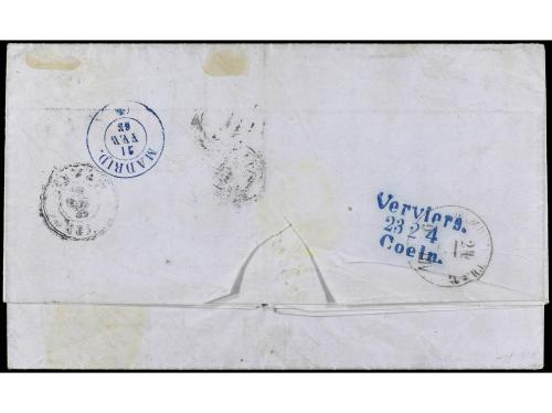 ✉ ESPAÑA. Ed. 70 + 70ei. 1865. CÁDIZ a HAMBURGO. 12 cuartos 