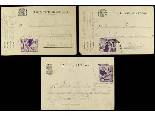 ✉ ESPAÑA: ASTURIAS Y LEON. 1936-37. Conjunto de 4 tarjetas p