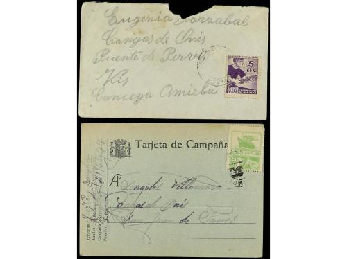 ✉ ESPAÑA: ASTURIAS Y LEON. 1936-37. Conjunto de 4 tarjetas p