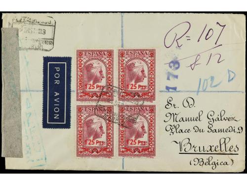 ✉ ESPAÑA. Ed. 784 (4). 1938. MADRID a BRUSELAS.1,25 pts. s. 