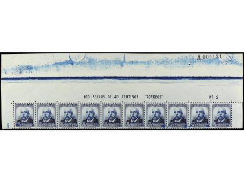 ** ESPAÑA. Ed. 660. 40 céntimos azul. Tira de 10 cabecera de