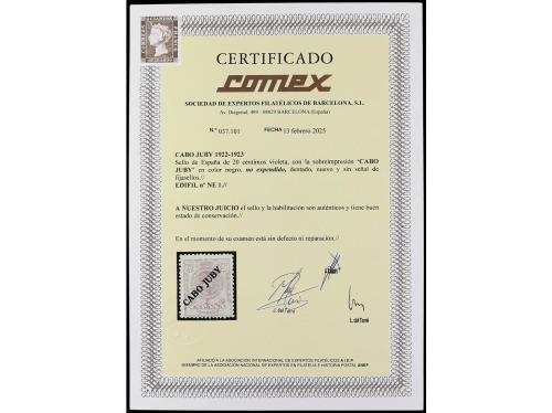 ** COLONIAS ESPAÑOLAS: CABO JUBY. Ed. NE1. 20 céntimos lila.