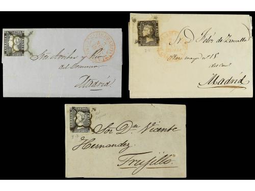✉ ESPAÑA. Ed. 1, 1A. 1850. 6 cuartos negro. Conjunto de 9 ca