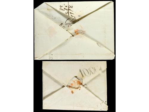 ✉ ESPAÑA. 1861-68. Dos sobres circuladas con marcas de franq