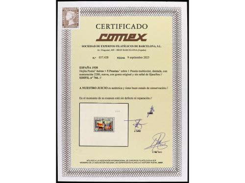 ** ESPAÑA. Ed. 766. HB. Aéreo + 5 pts. LUJO. Cert. COMEX. Ca